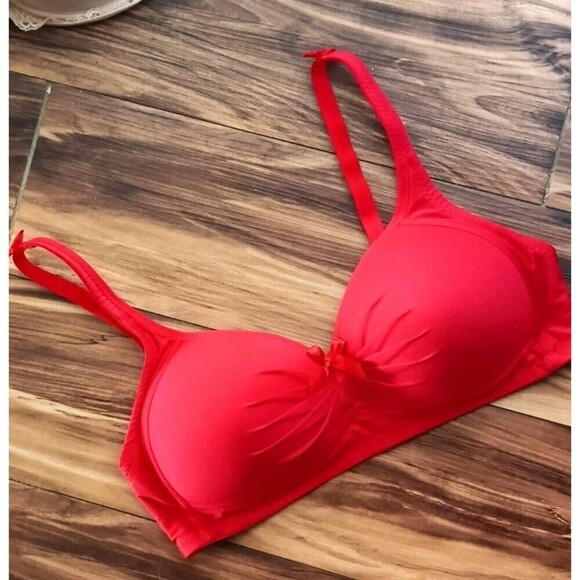 Prima Valentina Intimates Wireless Bra Size 38D Red Padded Wireless Pleated - Picture 1 of 7